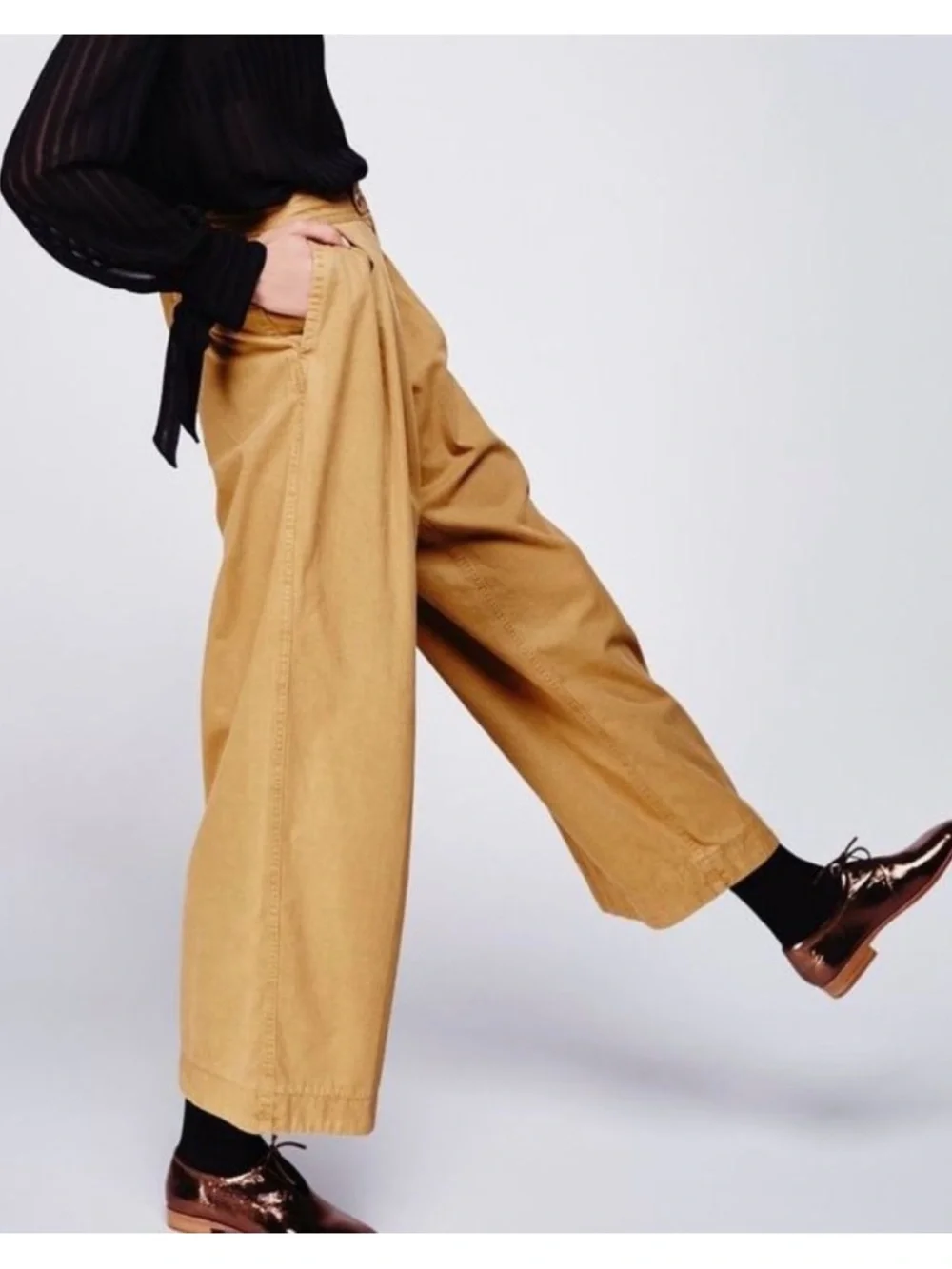NWT Free People Liberty High Waist Wide Leg Trousers Pleated Caramel Sz 0